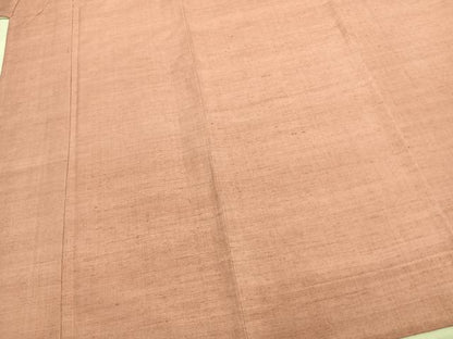 平和屋着物▽上質な紬 単衣 色無地 珊瑚色 正絹 逸品 AABB2350fy