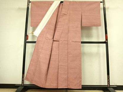 平和屋着物▽上質な紬 単衣 色無地 珊瑚色 正絹 逸品 AABB2350fy