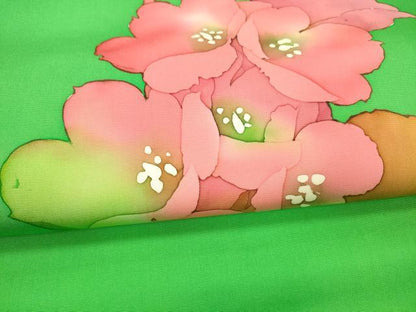 平和屋着物●塩瀬 九寸名古屋帯 ろうけつ染め 作家物 手描き 草花文 正絹 逸品 DAAX8528cm