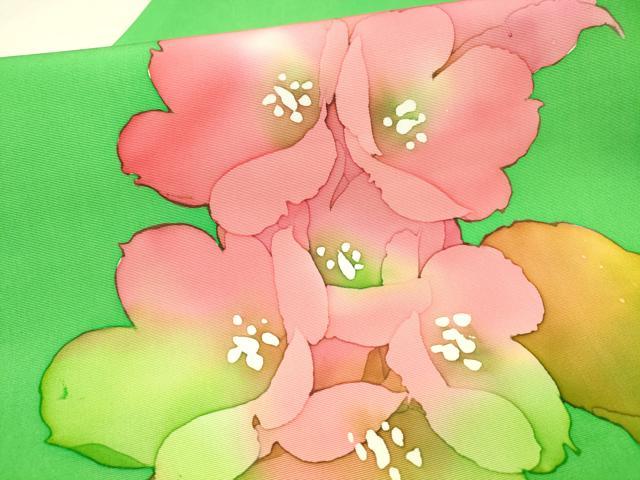 平和屋着物●塩瀬 九寸名古屋帯 ろうけつ染め 作家物 手描き 草花文 正絹 逸品 DAAX8528cm