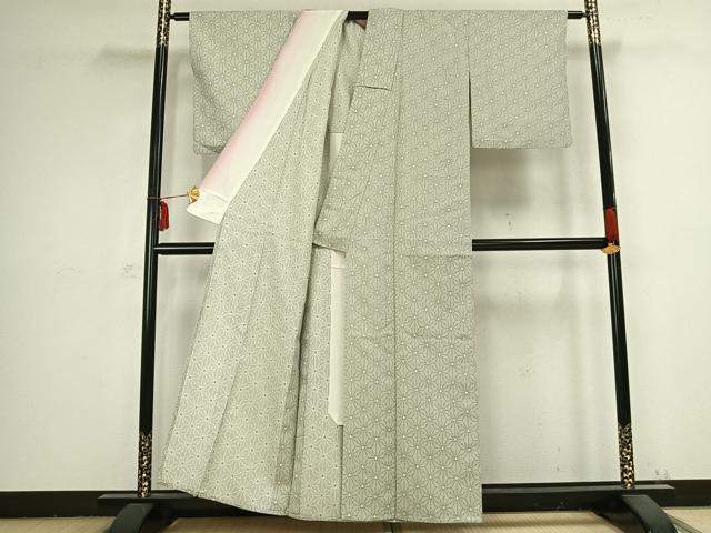 平和屋着物▽上質な紬 単衣 麻の葉文様 正絹 逸品 AABB2374fy