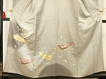 平和屋着物▽訪問着　単衣　花舟文　金彩　正絹　逸品　AABB2372fy