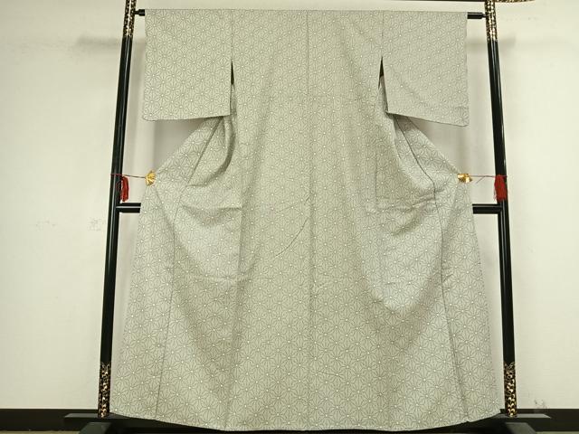 平和屋着物▽上質な紬 単衣 麻の葉文様 正絹 逸品 AABB2374fy