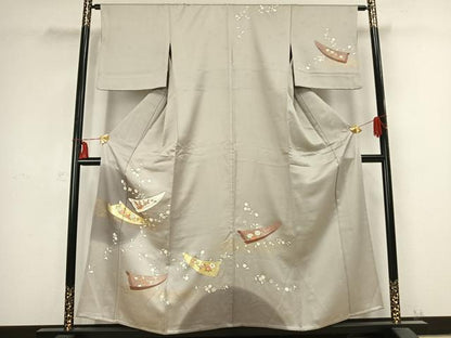 平和屋着物▽訪問着　単衣　花舟文　金彩　正絹　逸品　AABB2372fy