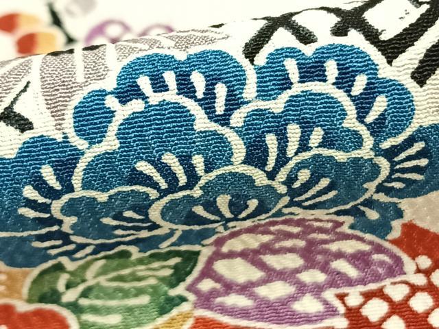平和屋着物▽上質な小紋 単衣 型染め 風景草花文 正絹 逸品 AABB2366fy