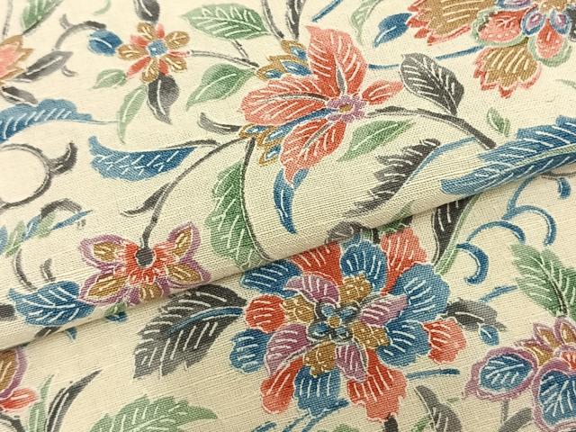 平和屋着物▽上質な紬 単衣 京友禅 花蝶文 反端付き 正絹 逸品 AABB2367fy