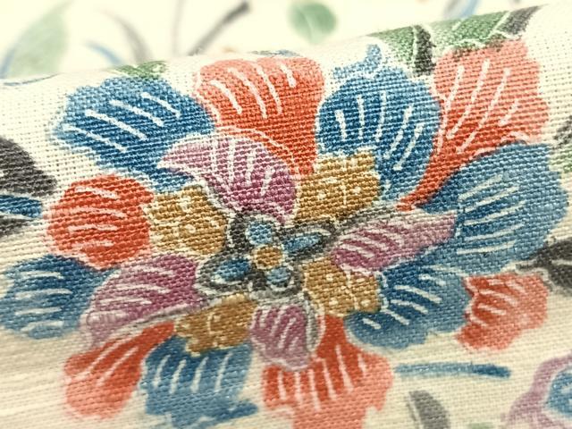 平和屋着物▽上質な紬 単衣 京友禅 花蝶文 反端付き 正絹 逸品 AABB2367fy