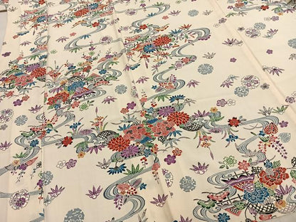 平和屋着物▽上質な小紋 単衣 型染め 風景草花文 正絹 逸品 AABB2366fy