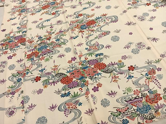 平和屋着物▽上質な小紋 単衣 型染め 風景草花文 正絹 逸品 AABB2366fy