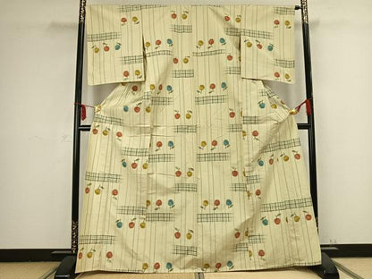平和屋着物▽上質な紬　単衣　林檎　正絹　逸品　未使用　AABB2370fy