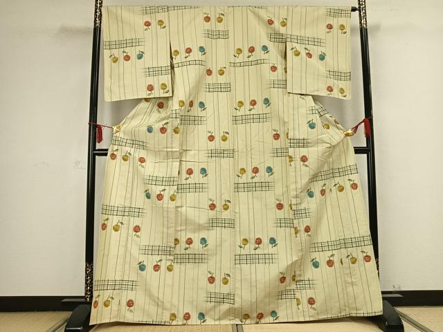 平和屋着物▽上質な紬　単衣　林檎　正絹　逸品　未使用　AABB2370fy