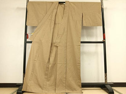 平和屋着物▽越後片貝木綿 紺仁謹製 単衣 縞 ロング丈 逸品 未使用 AABB2379fy