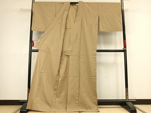 平和屋着物▽越後片貝木綿 紺仁謹製 単衣 縞 ロング丈 逸品 未使用 AABB2379fy