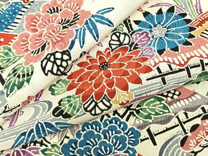 平和屋着物▽上質な小紋 単衣 型染め 風景草花文 正絹 逸品 AABB2366fy