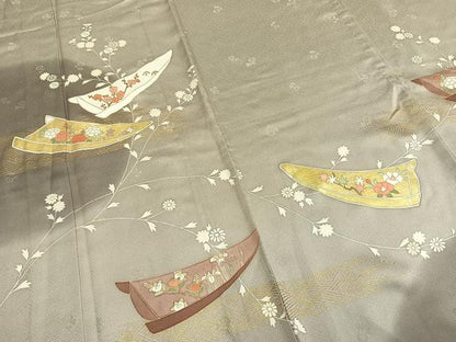 平和屋着物▽訪問着　単衣　花舟文　金彩　正絹　逸品　AABB2372fy