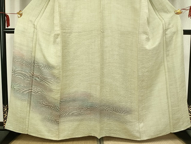 平和屋着物▽訪問着 単衣 横段文 暈し染め 正絹 逸品 AABB2357fy