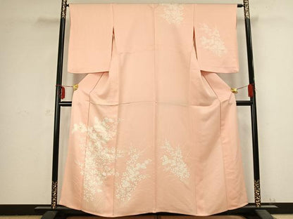 平和屋着物▽訪問着　単衣　刺繍　草花文　正絹　逸品　AABB2386fy