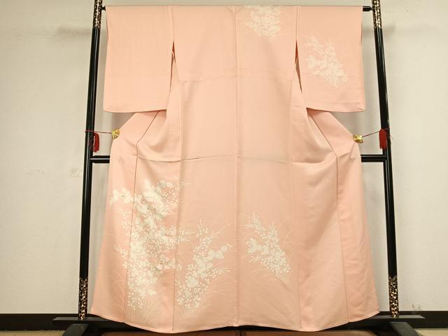 平和屋着物▽訪問着　単衣　刺繍　草花文　正絹　逸品　AABB2386fy