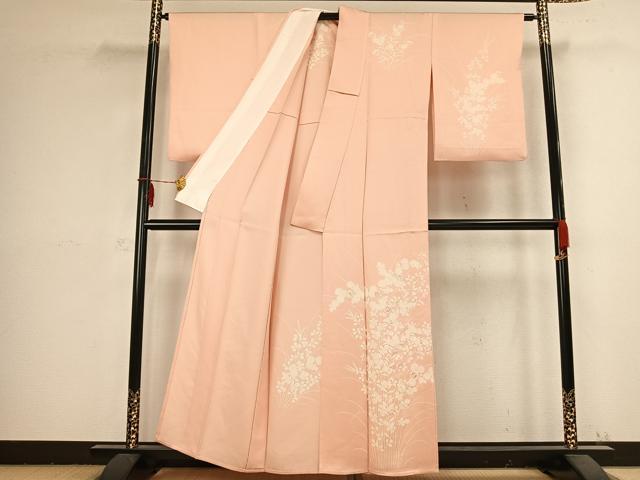 平和屋着物▽訪問着　単衣　刺繍　草花文　正絹　逸品　AABB2386fy