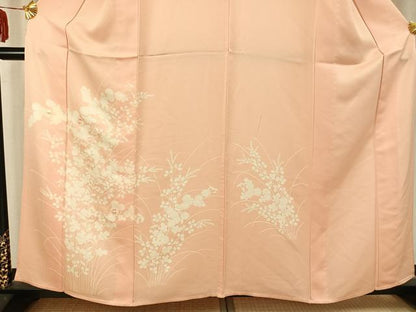 平和屋着物▽訪問着　単衣　刺繍　草花文　正絹　逸品　AABB2386fy