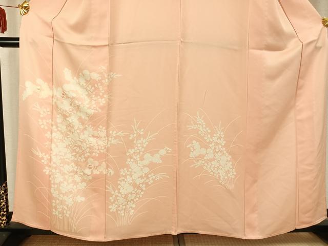 平和屋着物▽訪問着　単衣　刺繍　草花文　正絹　逸品　AABB2386fy