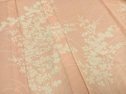 平和屋着物▽訪問着　単衣　刺繍　草花文　正絹　逸品　AABB2386fy