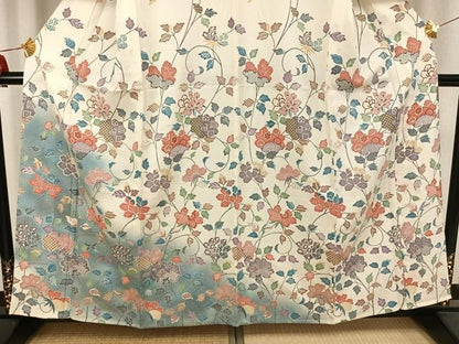 平和屋着物▽訪問着 単衣 草花文 金彩 正絹 逸品 AABB2387fy