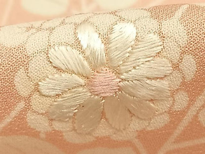 平和屋着物▽訪問着　単衣　刺繍　草花文　正絹　逸品　AABB2386fy
