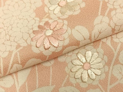 平和屋着物▽訪問着　単衣　刺繍　草花文　正絹　逸品　AABB2386fy