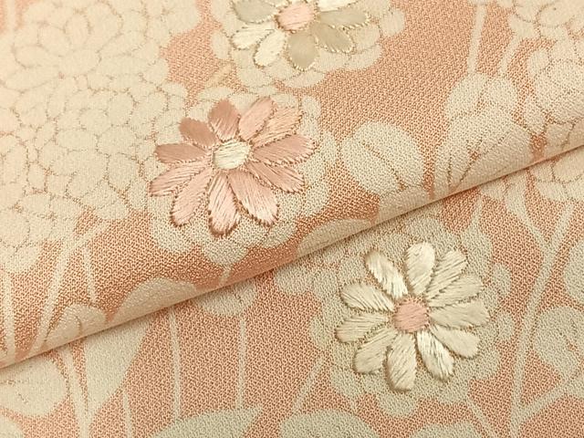 平和屋着物▽訪問着　単衣　刺繍　草花文　正絹　逸品　AABB2386fy