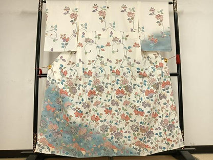 平和屋着物▽訪問着 単衣 草花文 金彩 正絹 逸品 AABB2387fy