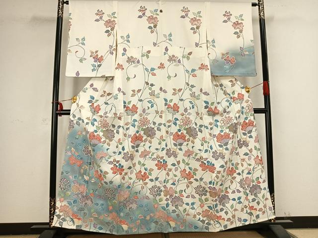 平和屋着物▽訪問着 単衣 草花文 金彩 正絹 逸品 AABB2387fy