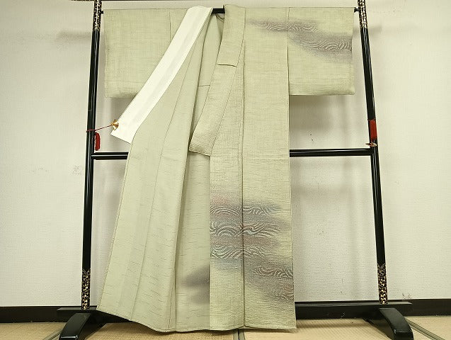 平和屋着物▽訪問着 単衣 横段文 暈し染め 正絹 逸品 AABB2357fy