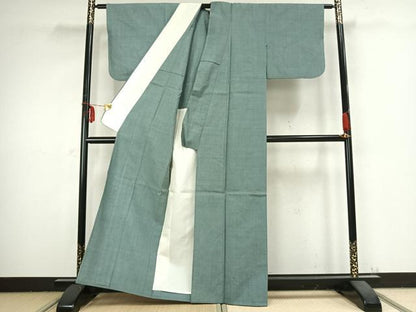 平和屋着物▽本場結城紬 重要無形文化財 単衣 色無地 薄青色 正絹 逸品 AABB2405fy