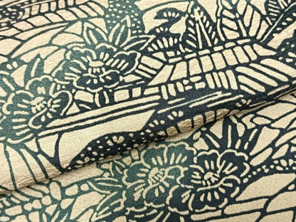 平和屋着物▽上質な小紋 単衣 藍 型染め 風景草花文 正絹 逸品 AABB2363fy