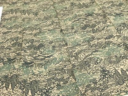 平和屋着物▽上質な小紋 単衣 藍 型染め 風景草花文 正絹 逸品 AABB2363fy