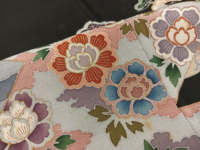 平和屋着物■豪華黒留袖　作家物　草花文　金彩　正絹　逸品　BAAV6027mz