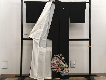 平和屋着物■豪華黒留袖　作家物　草花文　金彩　正絹　逸品　BAAV6027mz