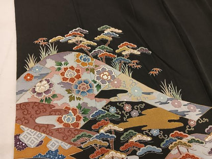 平和屋着物■豪華黒留袖　作家物　草花文　金彩　正絹　逸品　BAAV6027mz