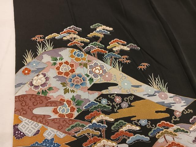 平和屋着物■豪華黒留袖　作家物　草花文　金彩　正絹　逸品　BAAV6027mz