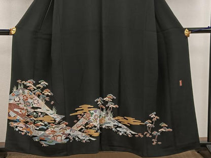 平和屋着物■豪華黒留袖　作家物　草花文　金彩　正絹　逸品　BAAV6027mz