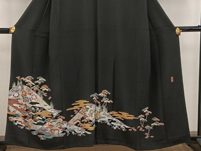平和屋着物■豪華黒留袖　作家物　草花文　金彩　正絹　逸品　BAAV6027mz