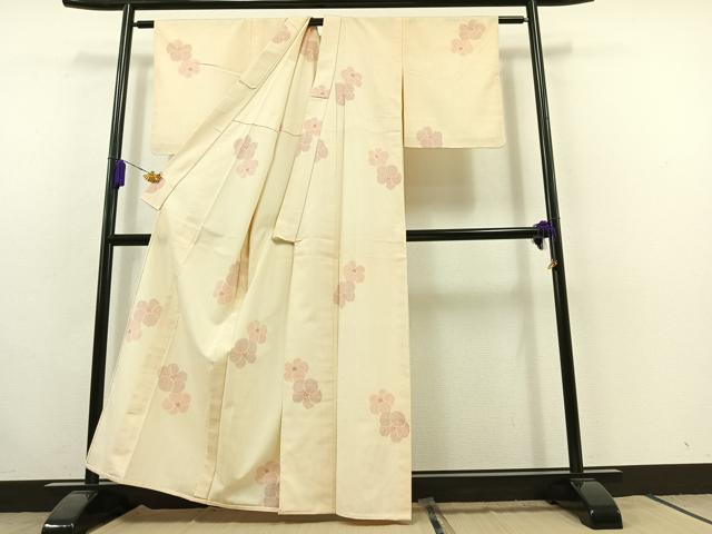 平和屋着物▽本塩沢 単衣 舞花文 正絹 逸品 AABC0692jh