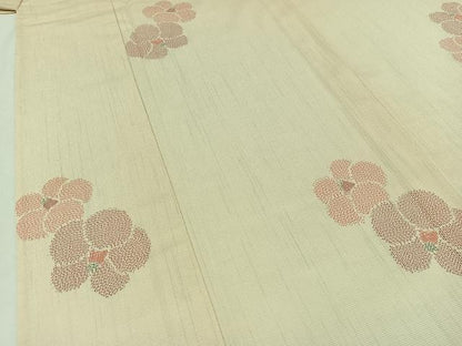 平和屋着物▽本塩沢 単衣 舞花文 正絹 逸品 AABC0692jh