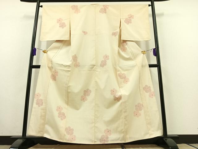 平和屋着物▽本塩沢 単衣 舞花文 正絹 逸品 AABC0692jh