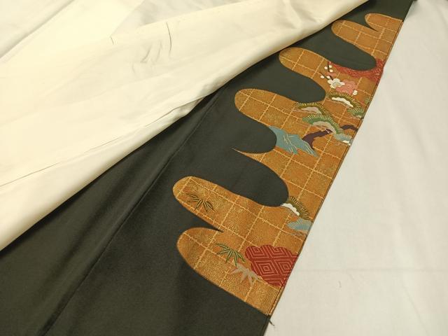 平和屋着物■豪華黒留袖 駒刺繍 松竹梅風景文 金銀彩 正絹 逸品 CAAY7189vp