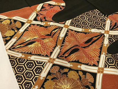 平和屋着物■豪華黒留袖 駒刺繍 霞双鶴菱菊文 金彩 正絹 逸品 CAAY7190vp