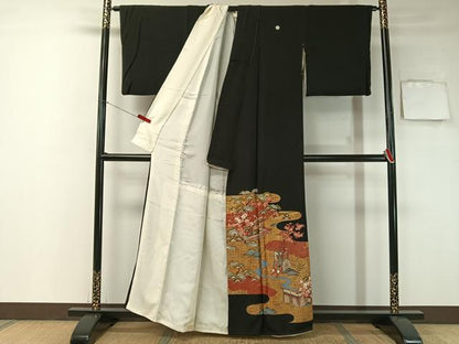 平和屋着物■豪華黒留袖 駒刺繍 松竹梅風景文 金銀彩 正絹 逸品 CAAY7189vp