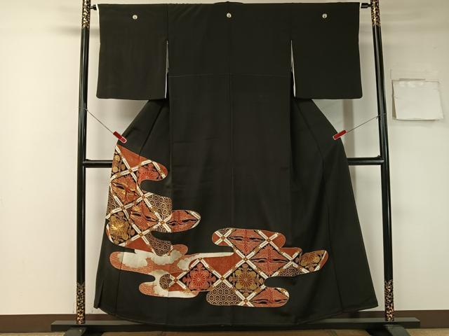 平和屋着物■豪華黒留袖 駒刺繍 霞双鶴菱菊文 金彩 正絹 逸品 CAAY7190vp