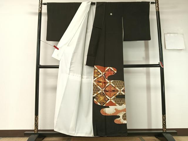 平和屋着物■豪華黒留袖 駒刺繍 霞双鶴菱菊文 金彩 正絹 逸品 CAAY7190vp